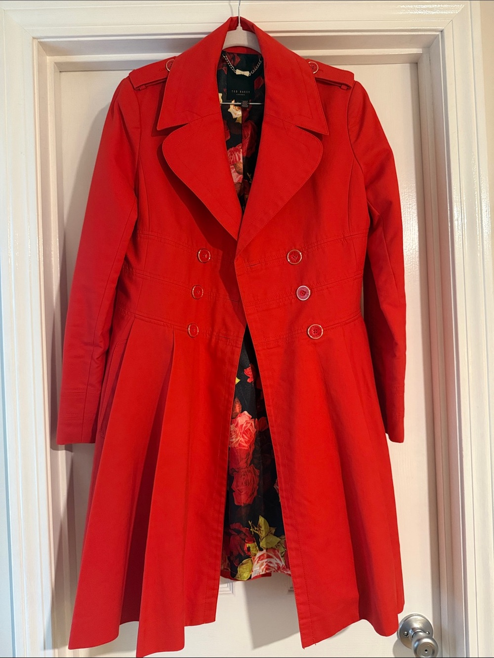 Ted Baker Bright Red Trench Jacket with Floral Lining